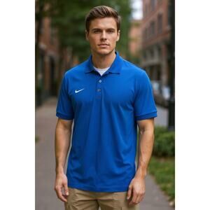 Nike Golf Dri-Fit Blue Polo Shirt XL Embroidered Athletic Golf Mens